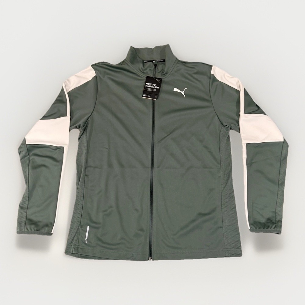 PUMA Blaster Track Jacket Mens Medium Green DryCELL Full Zip Training Athletic